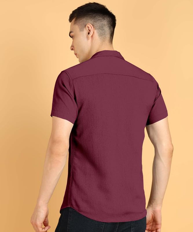 Image of COMBRAIDED Men's Solid Cotton Blend Half Sleeve Shirt - Regular Fit Casual Button-Down Shirt for Office & Travel - Summer & Spring