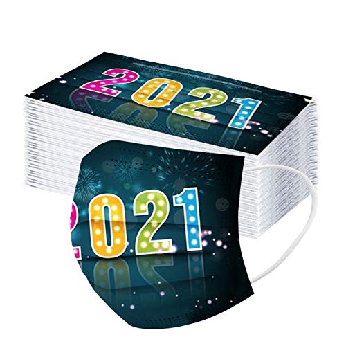 50PC Adults 2021 Happy New Year Patterns Disposable_Face_Covering Breathable Face Bandanas Fashion Pattern Print for Men Women Outdoor