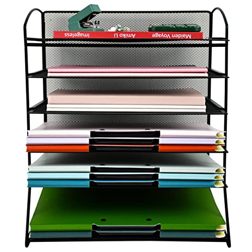 Gdindinfan 6 Tier Paper Letter Tray Organizer Mesh Desktop File Organizer, Paper Sorter Letter Shelf Rack For Office Or Home, Black #TOP3