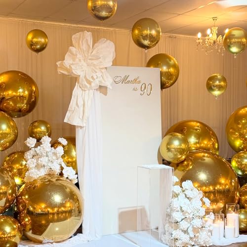 Image of 14 Pcs Gold Round Foil Balloons 22 /15 /10 4D Ball Balloons Metallic Golden Balloon Ornament Mylar Balloon Chrome for Graduation Birthday Wedding Anniversary New Year Disco Party Decorations