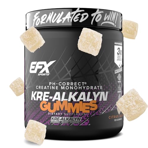 EFX Sports Kre-Alkalyn EFX Creatine Monohydrate Gummies | pH Correct Creatine Monohydrate Pill Supplement | Strength, Muscle Growth & Performance | 60 Servings, 120 Gummies - Citrus Blast