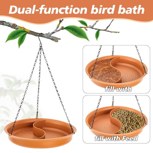 Image of CARGEN Hanging Bird Bath for Outdoors - 2 in 1 Water and Seed Feeder Tray