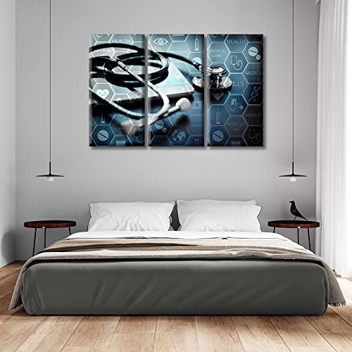 Image of TUMOVO Canvas Wall Art Medicine Concept with Modern Laptop Poster Wall Art Canvas Print 3 Pieces Medical Network Artwork Paintings Wall Decor for Bedroom Framed Ready to Hang, 60 inch Wx40 H