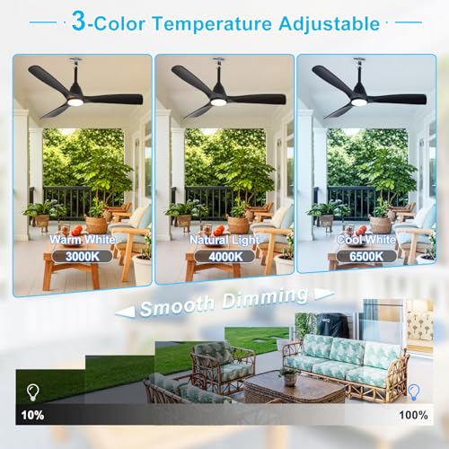 Image of Depuley Outdoor Ceiling Fan with Lights: 42 inch Black Gazebo Fans Outdoor Hanging with Remote APP Control - Plug in Waterproof Fans with Light for Patio Porch Reversible Black Blades 3CCT 6 Speeds Timer