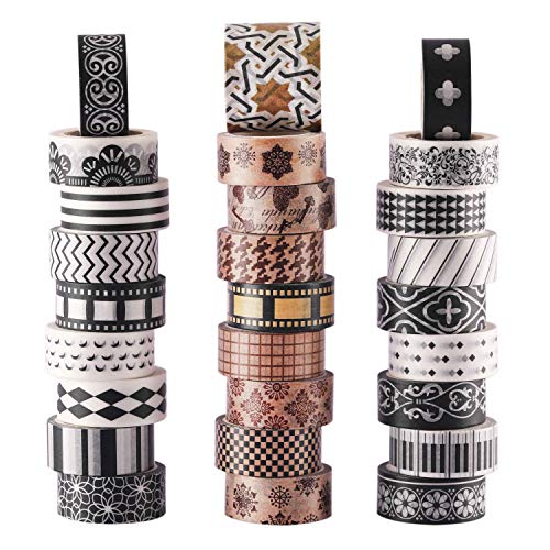 WAPETASHI 27 Rolls Washi Tape Set, DIY Gift Wrapping Scrapbooking and Craft, Sticky Adhesive Paper Masking Tape Decorative Sticker with Lovely Printed Patterns and Long-Lasting Colors