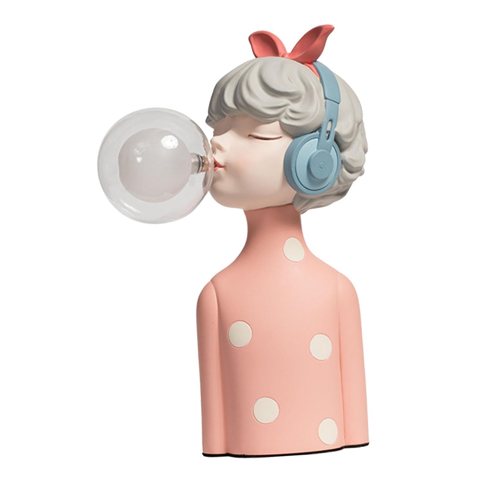 Elegante Lampada da Tavolo in Resina, Luce Notturna Creativa, graziosa Statuetta di Ragazza, Regalo di inaugurazione, Illuminazione per Compleanno, con Le Cuffie, 12x20x30cm