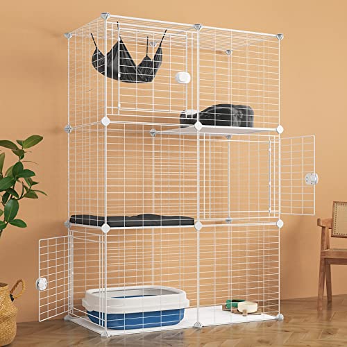 Eiiel 3-Tier Cat Cages Indoor Diy Playpen Detachable Metal Wire Kennels Crate Large Exercise Place Ideal For 1-2, White, El-571A #TOP12