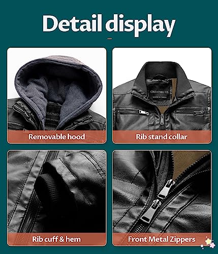 Image of Boy's Faux Leather Jacket Windproof Warm Winter Coat Kids Bomber Outerwear Waterproof PU Motorcycle Jacket