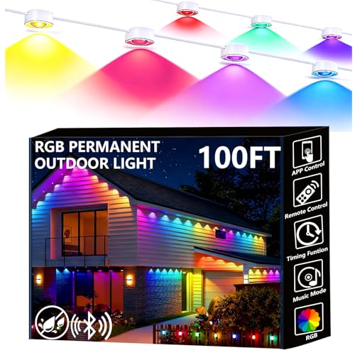Sunwuko Permanent Outdoor Lights 100ft Smart Eave Lights with RGB LED Light IP67 Waterproof App Control DIY RGB Light for House Halloween Decorations