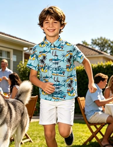 Image of Boys Hawaiian Shirt Kids Button Down Aloha Beach Hawaii Tops 5-14Y
