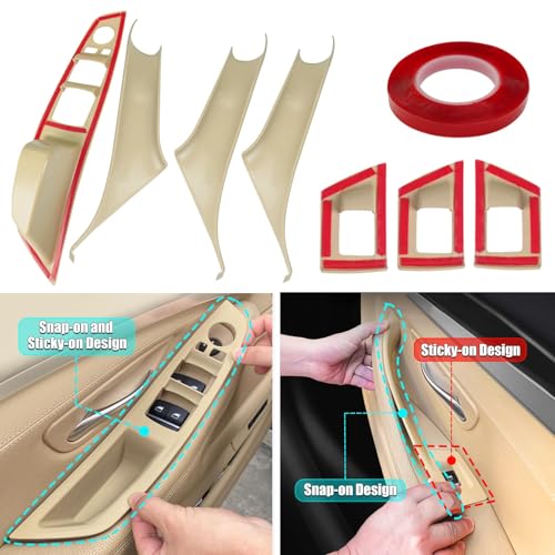 Jaronx Compatible with BMW Door Handle Covers Snap-on/Sticky-on 5 Series 520 525 528 530 535 F10/F11 2010-2016,7PCS Driver Side Window Switch Panel+Passenger Door Handle+Window Switch Covers (Beige) by Jaronx - Image 2