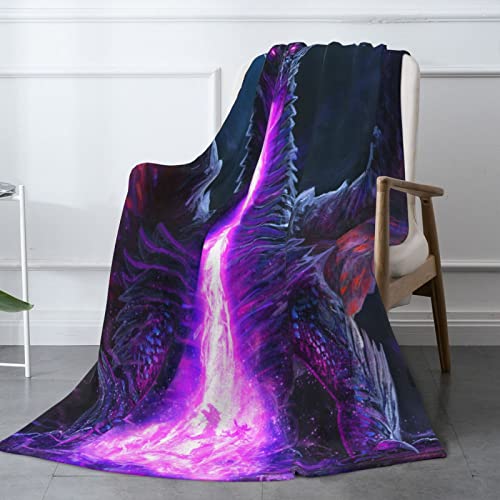 Uiacom Dragon Blanket Dragon Breath Purple Fire Throw Blanket Ultra-Soft Flannel Blanket For Living Room Couch Bed Sofa, Dragon Decor For Kids Teens Men Women, Dragon Gift For Dragon Lover,50"X40" #TOP2
