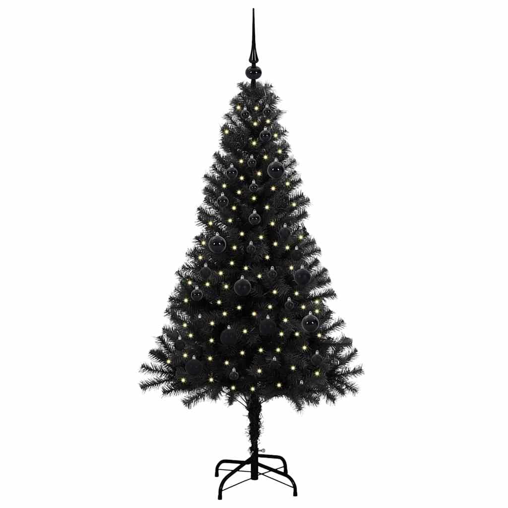 Czarna choinka 150 cm z 150 diodami LED o barwie ciepłej bieli, stożek PCW, nowoczesna sztuczna choinka do użytku wewnątrz i na zewnątrz, łącznie ze stojakiem, świąteczna dekoracja
