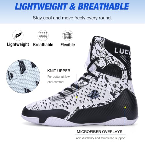 Image of Mens Boxing Shoes High Top Lightweight Breathable Boxing Boots with Ankle Support for Training and Sparring LS198