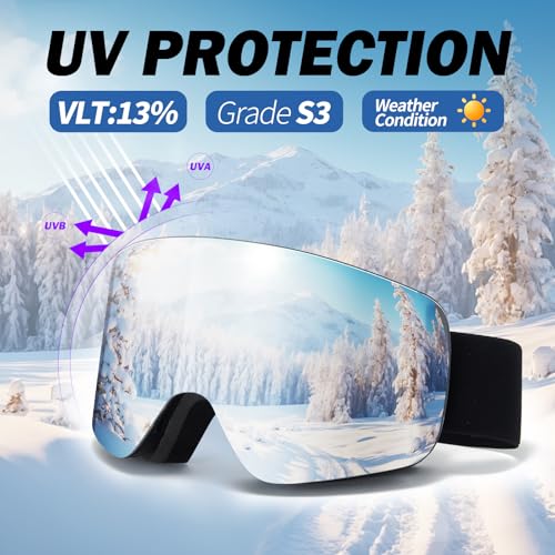Miniatura 4 de Vcoros Gafas De Esquí,Yh227 Gafas Esqui Otg Para Unisex Ajustable Tamaño Anti-Niebla Protección Uv Snowboard Nieve Espejo Para Ski Ciclismo Deportes De Invierno 01-Silver Black Vlt 13