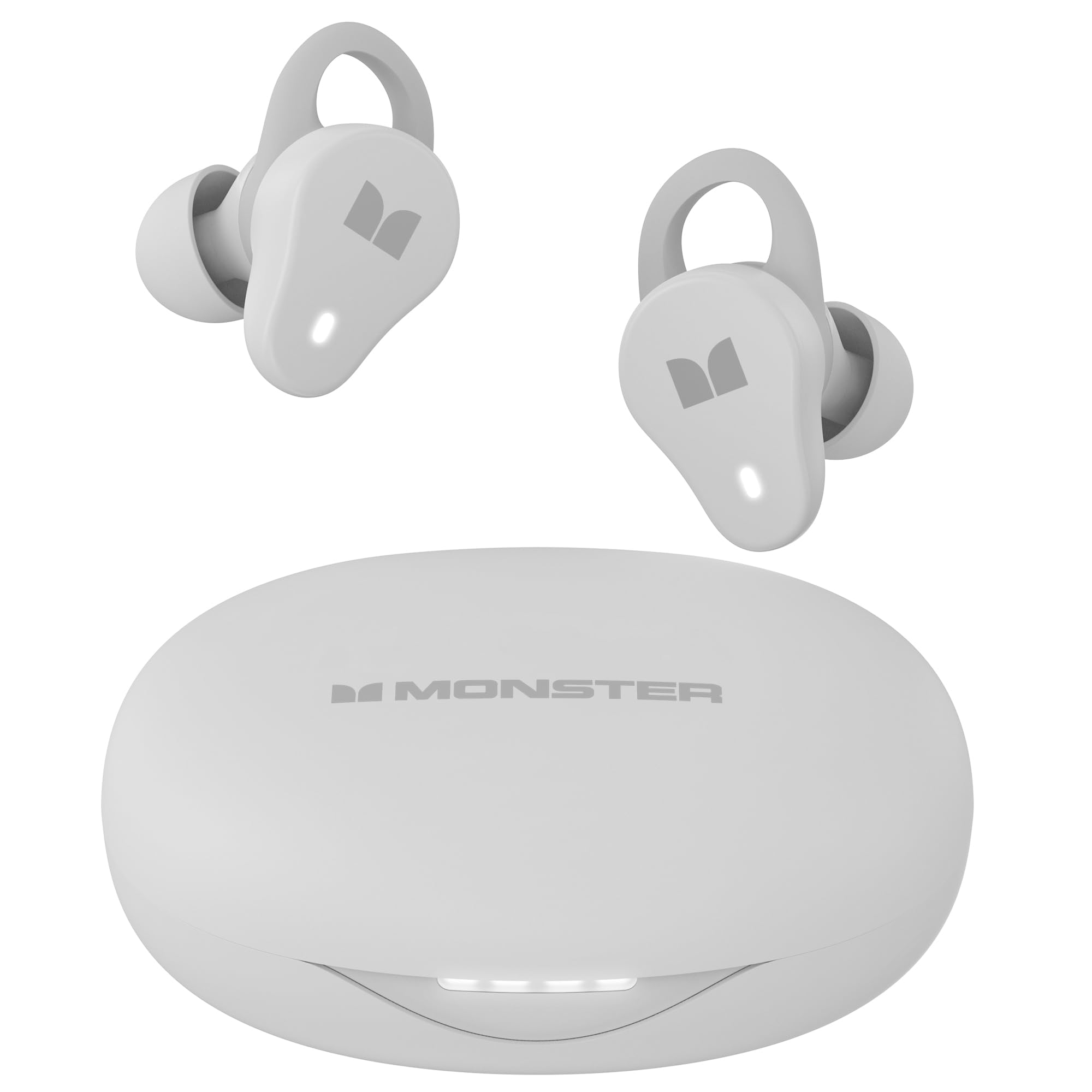 Monster N-Lite 210 Wireless Earbuds, Bluetooth 5.4 in-Ear Stereo Headphones, Built-in Mic for Crystal Clear Call, 32H Playtime, Type-C Charging, Waterproof in-Ear Ear Buds Earphones for Sports, White