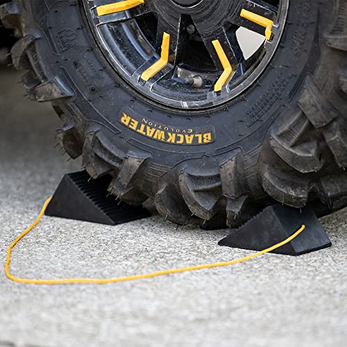 Image of Buyers Products WC35225 Mini Rubber Wheel Chock Set, 5 x 3 x 2.25 Inches, 36 Inch Nylon Rope, Ideal For ATVs , Riding Lawnmowers And Gas-Powered Scooters, Rust And Chemical Proof