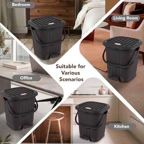 Image of Nayasa Mikado Dustbin with Lid & Handle | Small Dustbin | 8.5 Litres Waste Bin | Plastic Dustbin for Home, Kitchen, Bathroom & Office | Durable, Easy to Clean, Hygienic & Stylish | Black