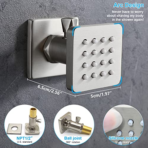 Enga Rain Shower Jet Thermostatic System Work At The Same Time, Body Spray With On-Off Switch, 16Inch Brushed Nickel Brass Faucet Complete Set #TOP7