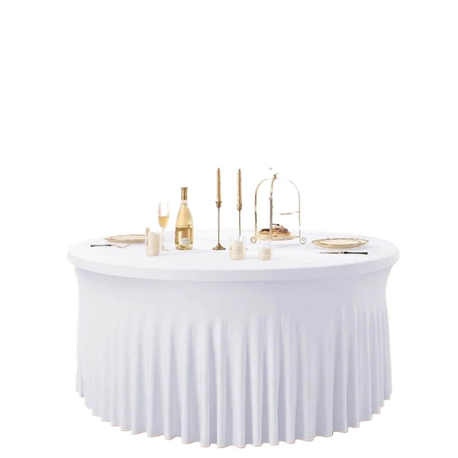 SHENJMAI Round Skirt Tablecloth White Round Spandex Tablecloth Stretchy Fitted Wrinkle Free Table Cover with Skirt for Wedding Party Buffet Birthday Photography(White,6FT(R 183XH 75 CM))