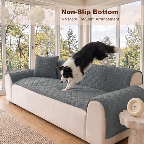 GOSTADY Fuzzy Soft Thick Couch Cover for Dogs, Non-Slip Washable Water-Resistant Sofa Slipcover for Sectional Sofa, Pet Friendly Furniture Protector for Couch Arm, Dark Gray, 27.6"×27.6", 1 pcs — view 3
