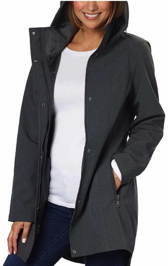 Womens Detachable Hooded Tech Rain Jacket (X-Large, Charcoal)