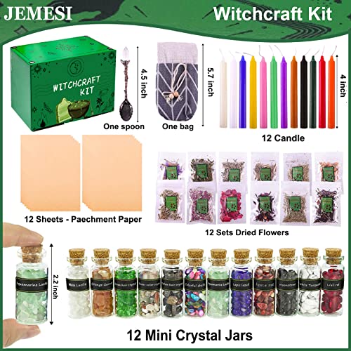 Witchcraft Supplies Kit For Wiccan Spells, Jemesi 50 Pack Witchcraft Kit Tool For Beginner, Crystal, Dried Herb, Feather, Colored Magic Candles, Spell Versatile Tools Toys Gift For New Witches Pagan #TOP1