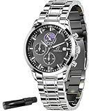 Distinctive Mens Analog Chronograph Watches with Auto Date & Multi Subdials, Fashion Casual Sport Quartz Wrist Watches with Luminous, 3ATM Waterproof, Gift Ideas for Men, Boyfriend, Husband, Dad (Silver&Black, S)