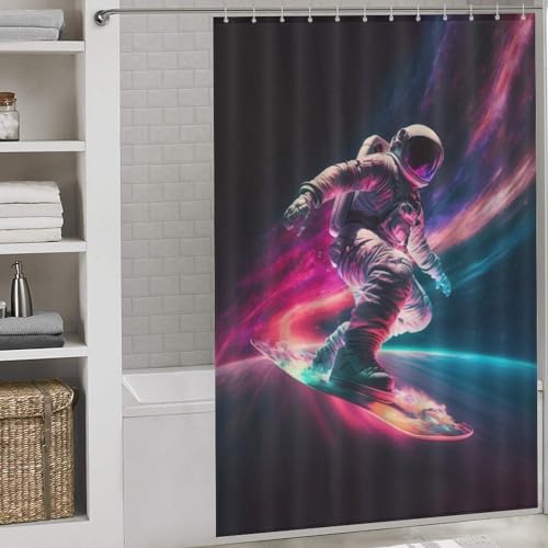 Rideau de douche astronaute tissu polyester imperméable 152 x 183 cm lavable - 2