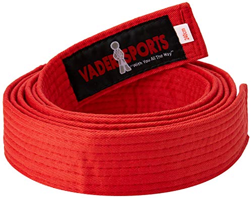 VADER SPORTS EST.2001 WITH YOU ALL THE WAY Ceintures Coton coloré Arts Martiaux karaté, Judo, BJJ, Taekwondo - Adultes 280cm, 100% Coton Tricot nervuré, Rouge