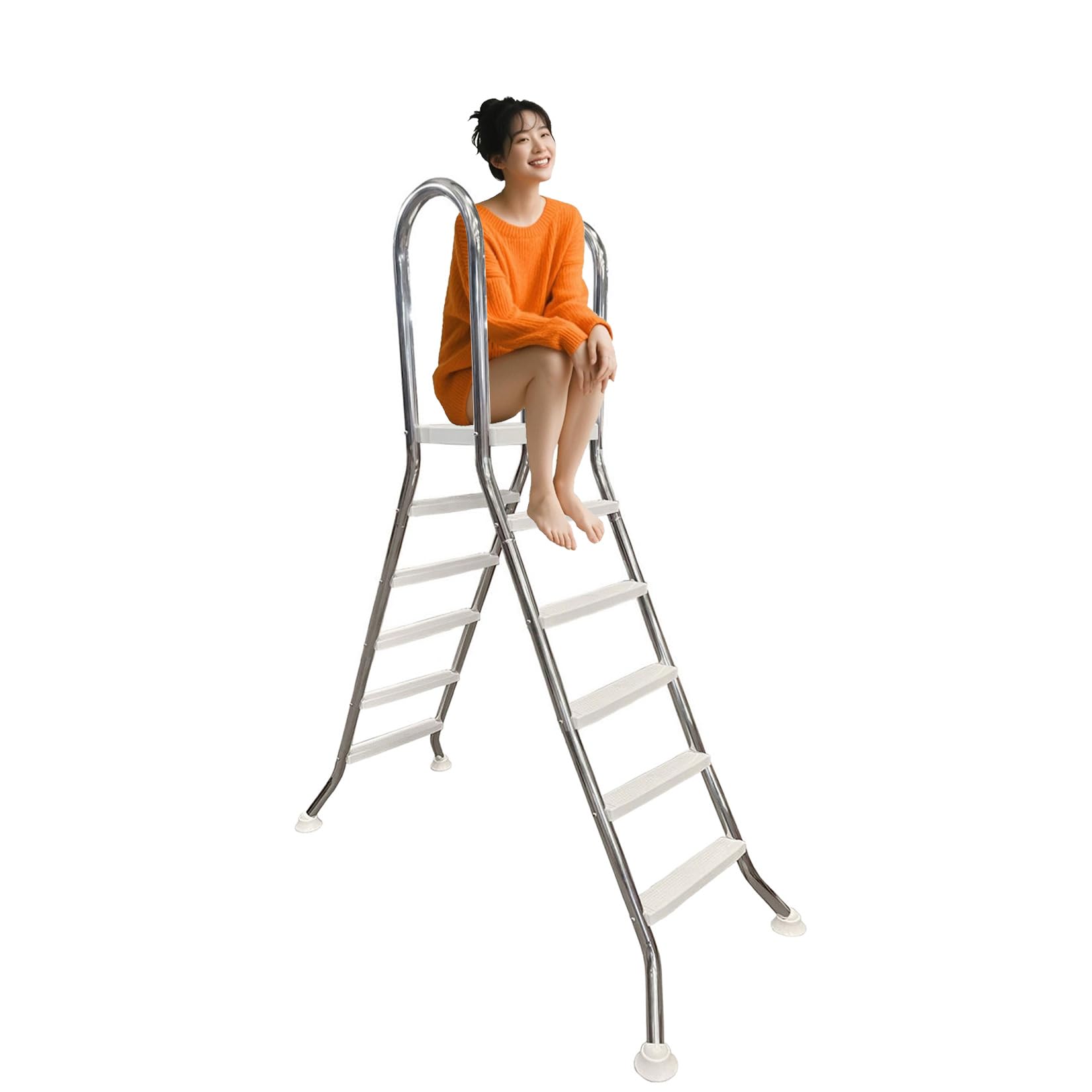 Escalera de Piscina de 5 escalones sobre el Suelo, Escalera de Piscina de Acero Inoxidable de 160 cm, Carga de 250 kg, escaleras de Piscina de Doble Cara para Piscina sobre el Suelo de 63"