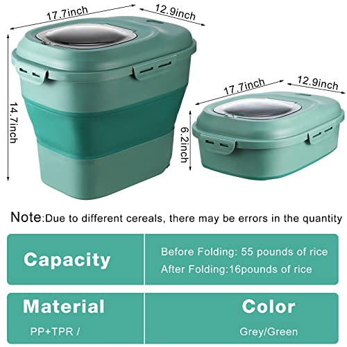 Umigy 2 Pack Grain Rice Food Storage Containers Large Plastic Containers On Wheels With Airtight Lids Collapsible 20 To 50 Lbs Serving Buckets Pet Dog Cat Food Storage Containers For Home Kitchen #TOP1