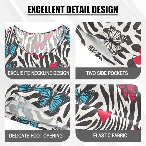 ALAZA Zebra Leopard Print Butterfly Pajamas Set Short Sleeve Cotton Sleepwear Summer Pjs 2 Piece 5-14Y4