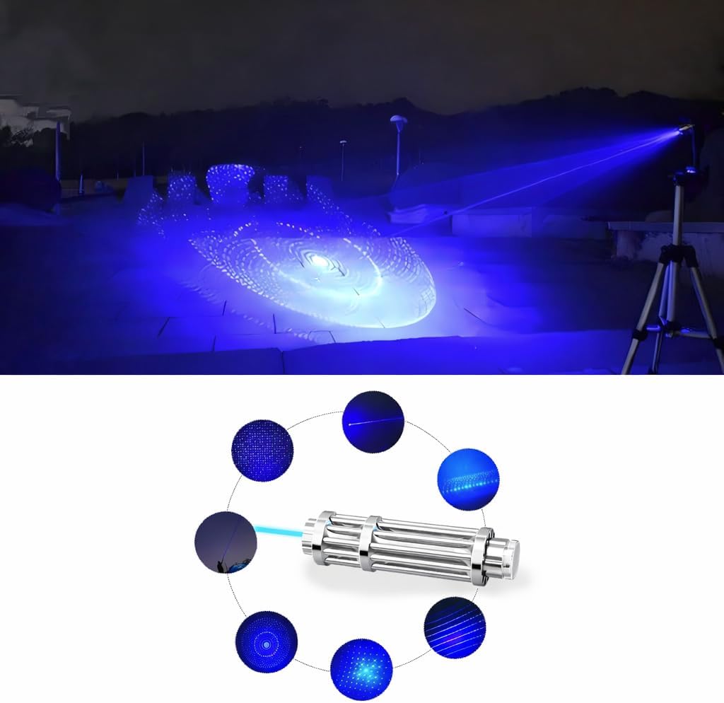Blue Rechargeable LED Outdoor Flashlight, 6 Light Modes, Zoomable and Waterproof, Perfect for Camping, Hiking, and Fishing (Silver)