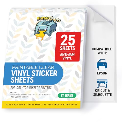 BUTTERCRAFTS �C���N�W�F�b�g�v�����^�[�p�X�e�b�J�[�p�� - �N���A - 25 Sheets (8.5-x-11-inch) - �h�� - 20g/m2
