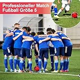 WUIOWPPIC Fußball Größe 5, Anti-Luftaustritt Professioneller Fußball Leder Kinder, Offizieller Training Fusball, Wasserdicht Ball Wettbewerb für Kinder Jugendliche Erwachsene Drinnen Draussen