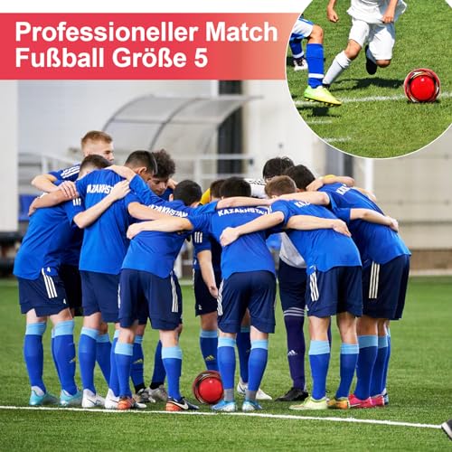 WUIOWPPIC Fußball Größe 5, Anti-Luftaustritt Professioneller Fußball Leder Kinder, Offizieller Training Fusball, Wasserdicht Ball Wettbewerb für Kinder Jugendliche Erwachsene Drinnen Draussen