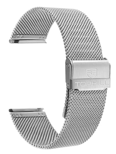 TOPHILL Original Metal Milanese Loop Compatible with Watch Band 20mm, Stainless Steel Milanese Band for Mens with Deployant Clasp, Quick Release Adjustable Heavy Duty Mesh Watch Straps 20mm