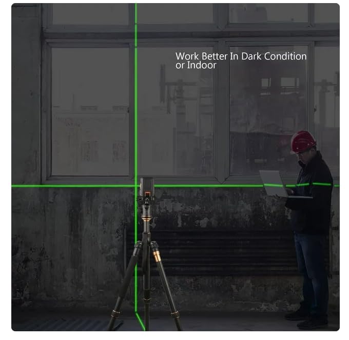 SC-L07 Laser Level projecting bright lines in an indoor setting, indicating good visibility in dark conditions