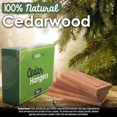ecoKiwi Cedar Blocks for Clothes Storage - 20 Pack Hang Ups - 100% Natural Aromatic Cedar Planks for Closets and Drawers - Cedar Wood Hangers Balls Chips with Sandpaper - Cedarwood Scented Freshener - Thumbnail 2