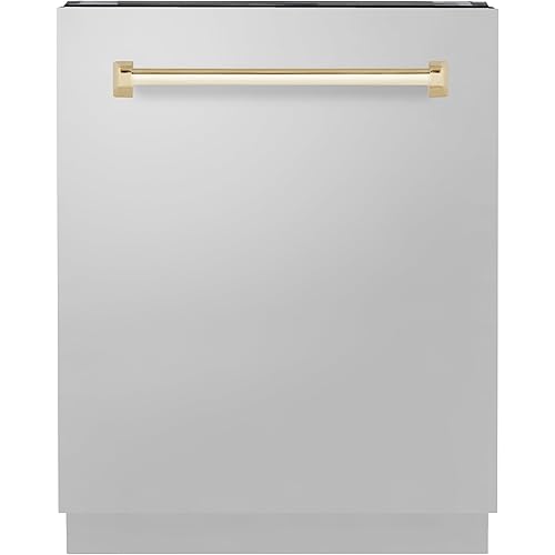 ZLINE Autograph Edition 24" 3rd Rack Top Control Tall Tub Dishwasher in Stainless Steel with Gold Handle, 51dBa (DWVZ-304-24-G)