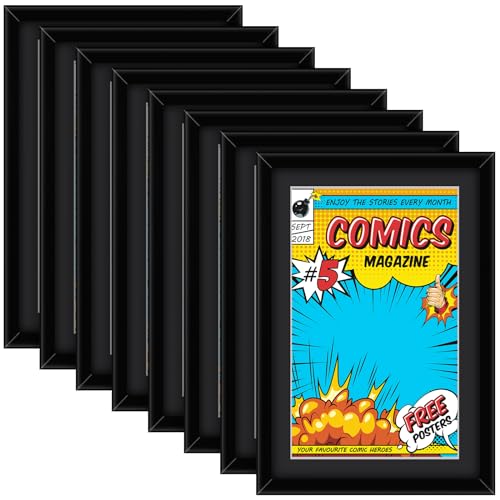 Image of Geetery 8 Pack Comic Book Frame UV Protection Magazine Picture Display Wall Mount Book Fit Current up to 6 3 /4 inch x 10 1 /4 inch Wall or Tabletop Display with Spring Clip Installed Hanger(Black (black Mat))