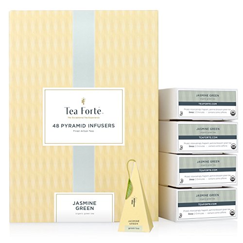 Tea Forte Jasmine Green Tea Event Box, Bulk Pack of 48 Pyramid Infuser Tea Sachets for All Occasions