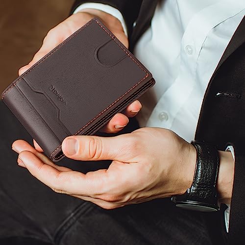 Wallet for Men Slim Minimalist Genuine Leather With Money Clip RFID Blocking Brown4