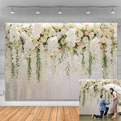 Bridal Shower 7x5ft Vinyl Wedding Floral Wall Backdrop White and Green Wisteria Rose Flowers Dessert Table Decoration Newborn Background for Photography XT-6749