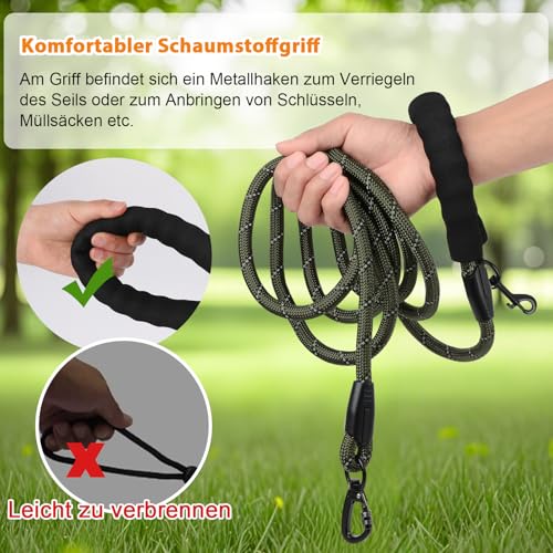 Hundeleine, 1,2 m/1,5 m/2 m/3 m/5 m/10 m/20 m/30 m, mit gepolstertem Robuste Hundeleine, geeignet für das Training und Spazierengehen kleine mittelgroßer und Hunde Abschließbarer Karabine