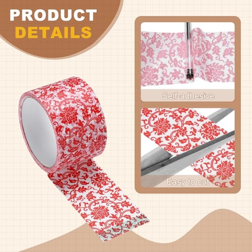 Cinta Washi de 98 pies autoadhesiva con estampado floral rojo para decoración de manualidades 3
