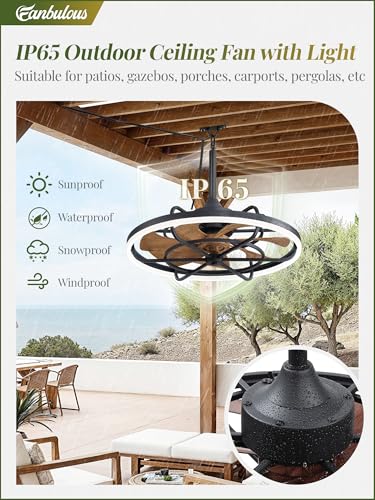Image of Fanbulous 24 inch Outdoor Ceiling Fan with Light, Waterproof Caged Gazebo Fan