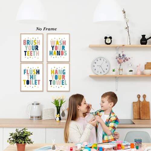 Image of Boat Wades Bathroom Kids Decor Wall Art Unframed,Bathroom Wall Decor Kids 8x10 Inches Set Of 4,Colorful Kid Toilet Posters Prints Pictures
