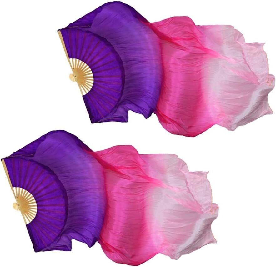 Éventails De Danse Longs (1,5 M) - Paire En Soie Artificielle, 16 Baleines, Couleurs Rose Rouge - Pour Spectacles Classique Ou Belly Dance